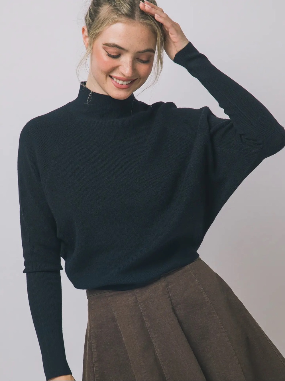Women's Black Mock Neck Lightweight Sweater